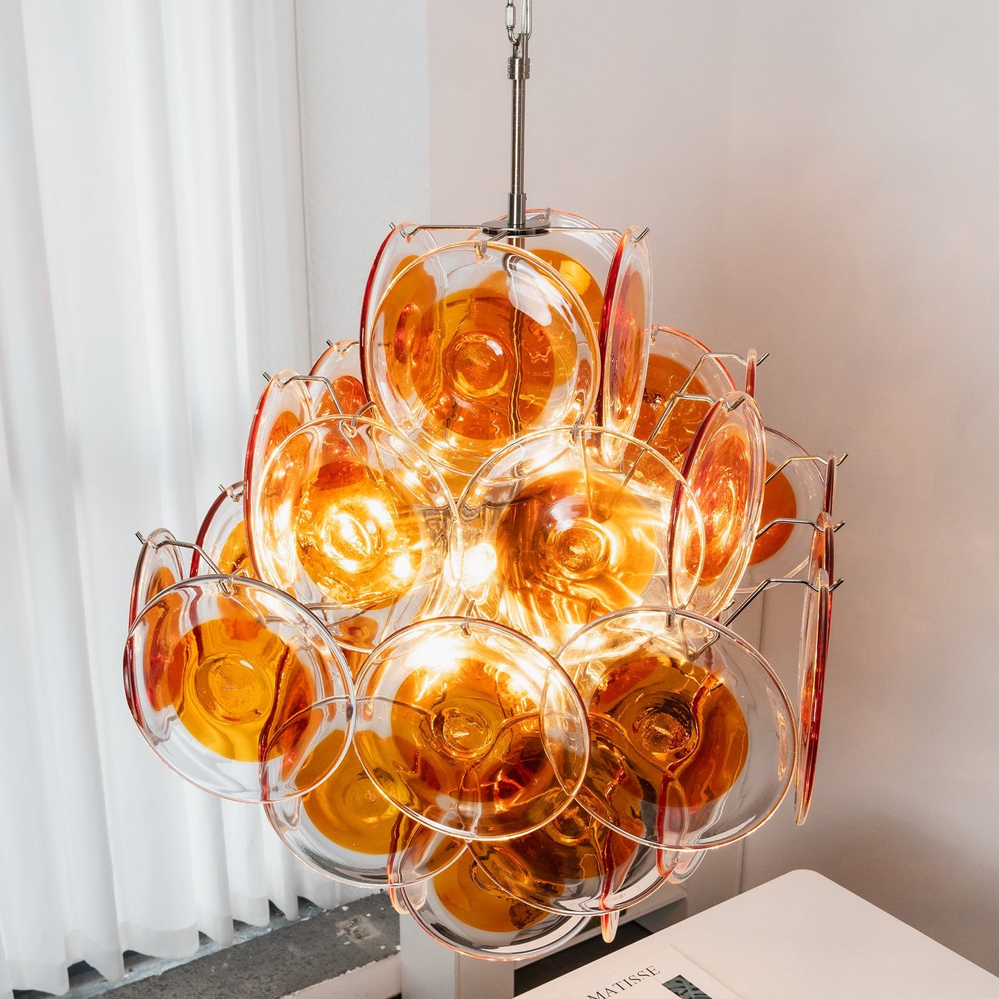 Murano Orange Disk Glass Chandelier