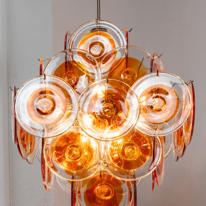 Murano Orange Disk Glass Chandelier