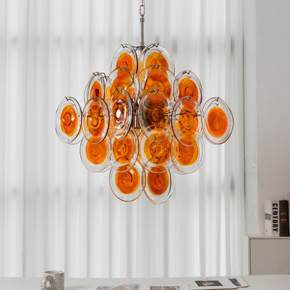 Murano Orange Disk Glass Chandelier