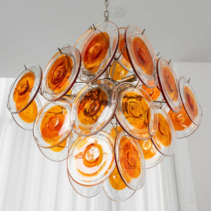 Murano Orange Disk Glass Chandelier