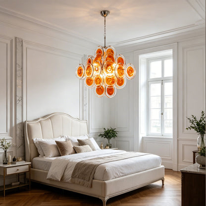 Murano Orange Disk Glass Chandelier