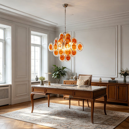 Murano Orange Disk Glass Chandelier