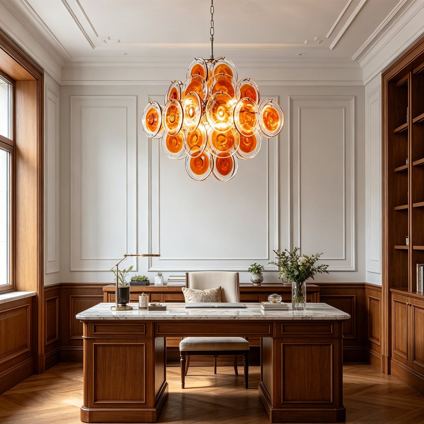 Murano Orange Disk Glass Chandelier