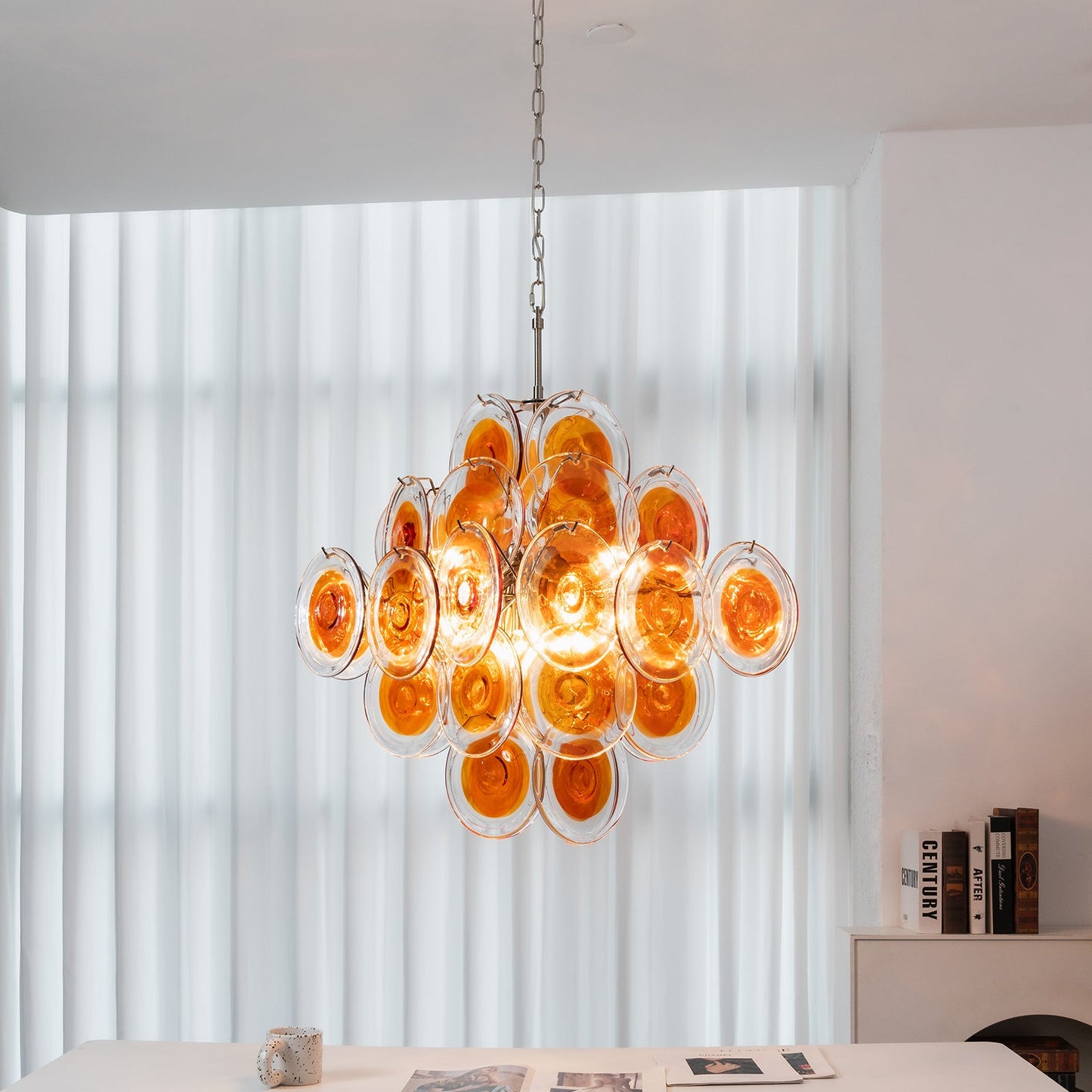 Murano Orange Disk Glass Chandelier