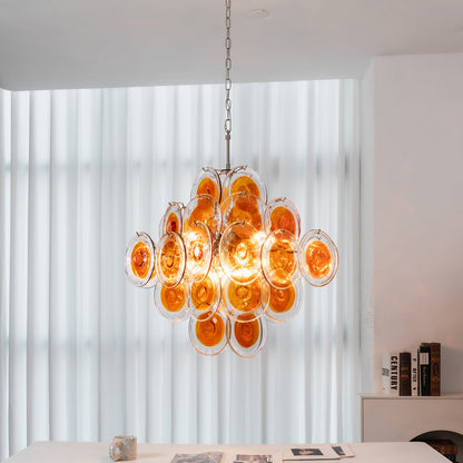 Murano Orange Disk Glass Chandelier