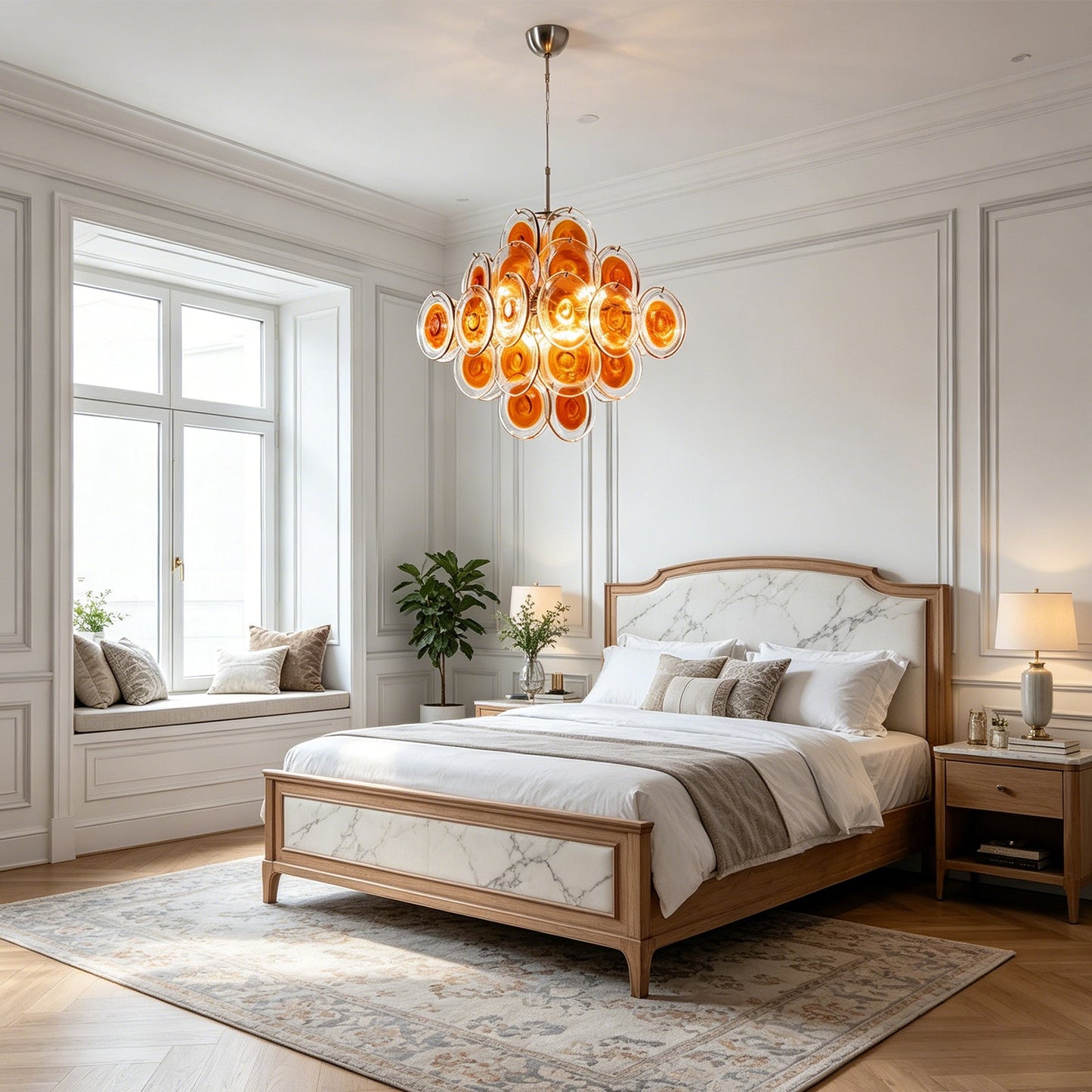 Murano Orange Disk Glass Chandelier