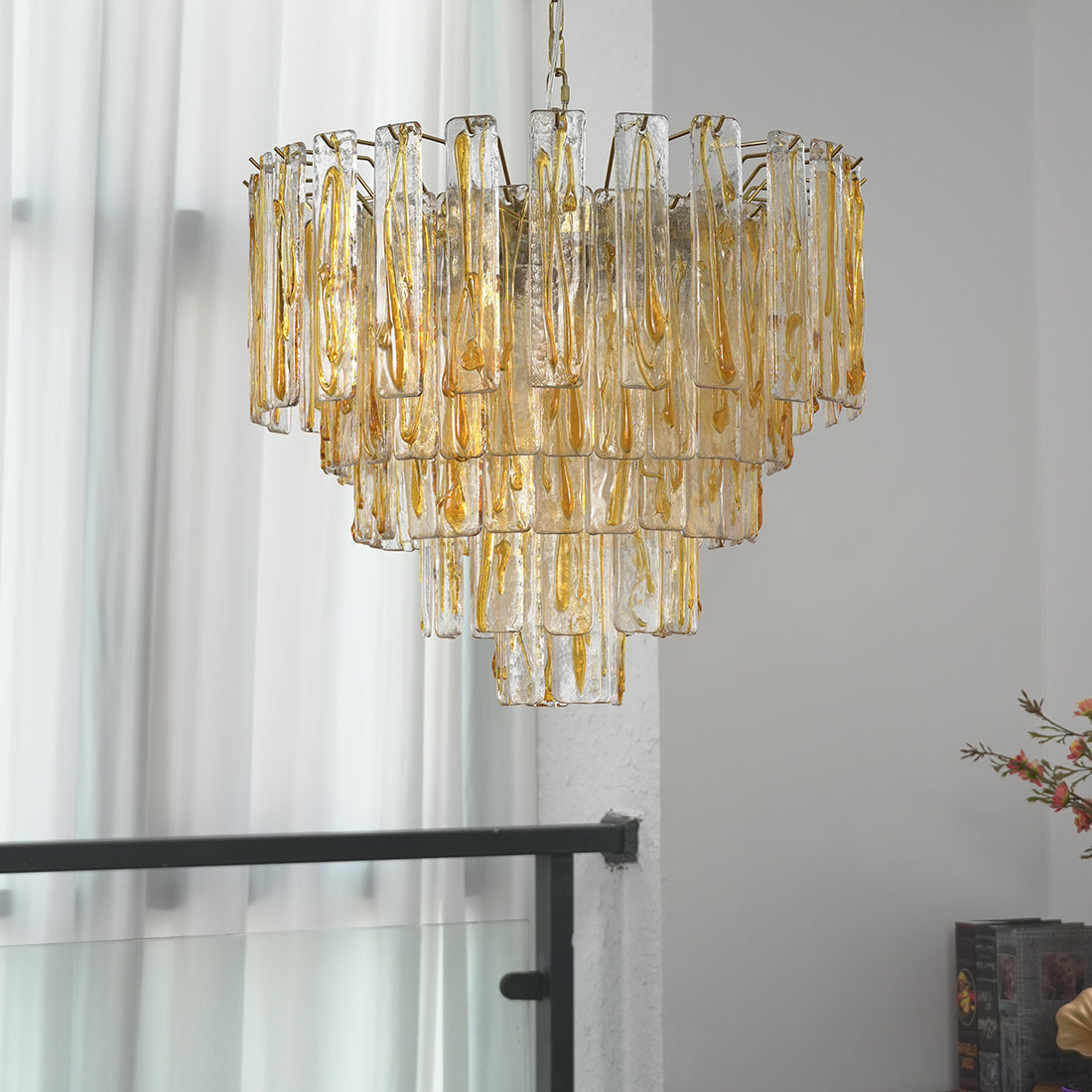 Murano Style Amber Glass Tiered Chandelier