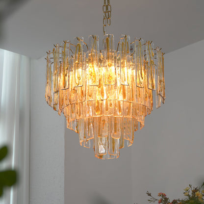 Murano Style Amber Glass Tiered Chandelier