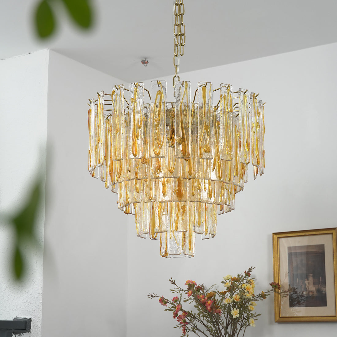 Murano Style Amber Glass Tiered Chandelier