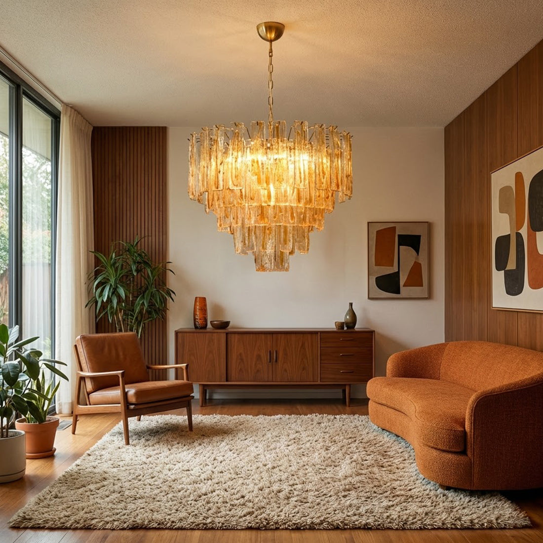 Murano Style Amber Glass Tiered Chandelier