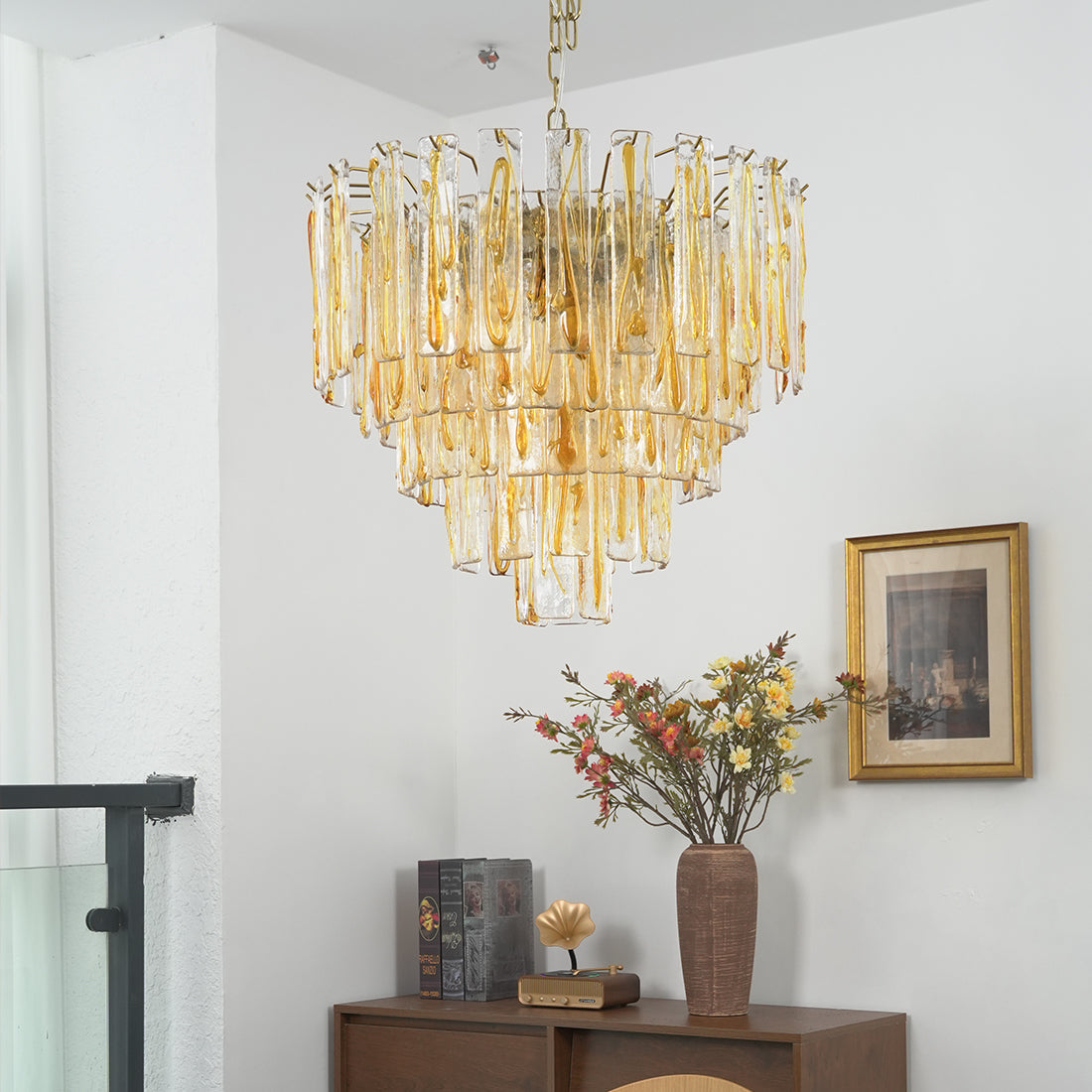 Murano Style Amber Glass Tiered Chandelier
