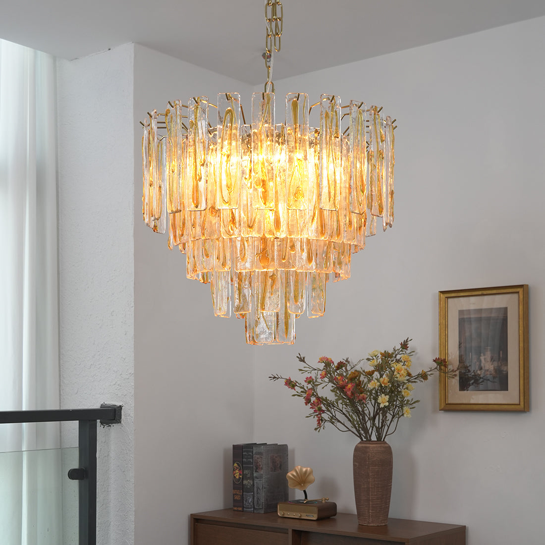 Murano Style Amber Glass Tiered Chandelier