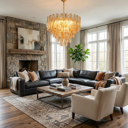Murano Style Amber Glass Tiered Chandelier