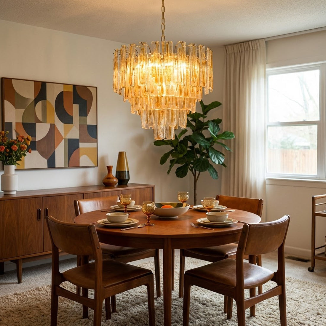 Murano Style Amber Glass Tiered Chandelier