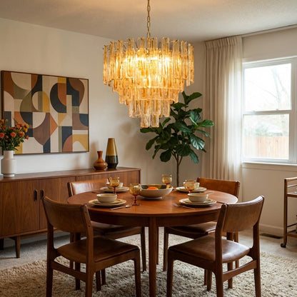 Murano Style Amber Glass Tiered Chandelier
