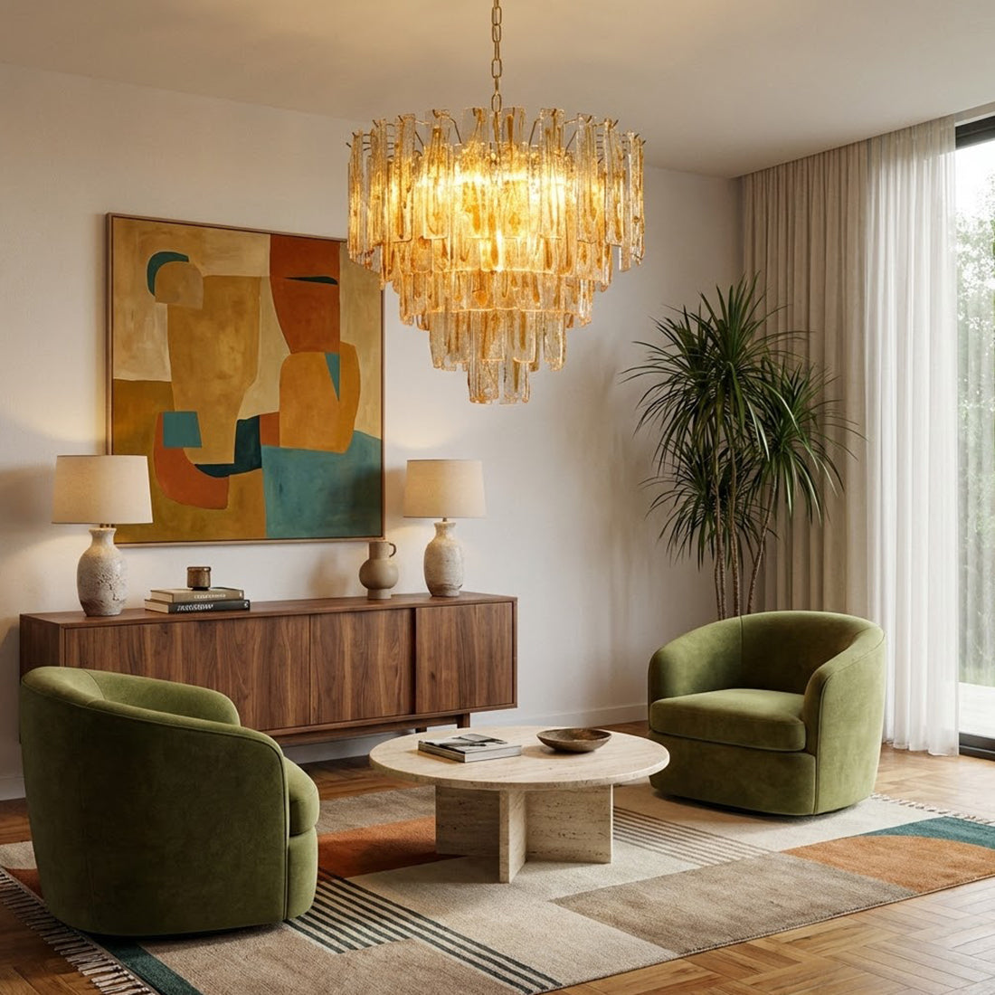 Murano Style Amber Glass Tiered Chandelier