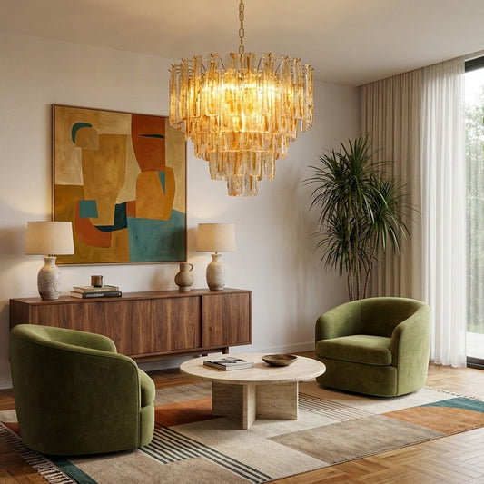 Murano Style Amber Glass Tiered Chandelier
