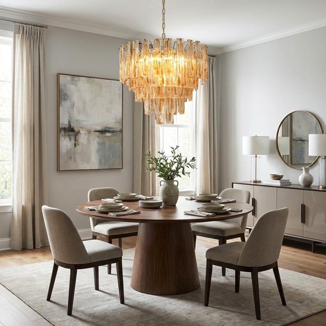 Murano Style Amber Glass Tiered Chandelier