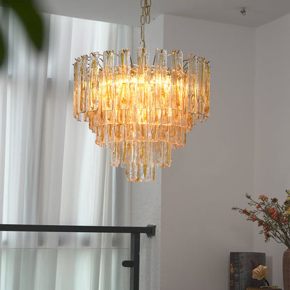Murano Style Amber Glass Tiered Chandelier
