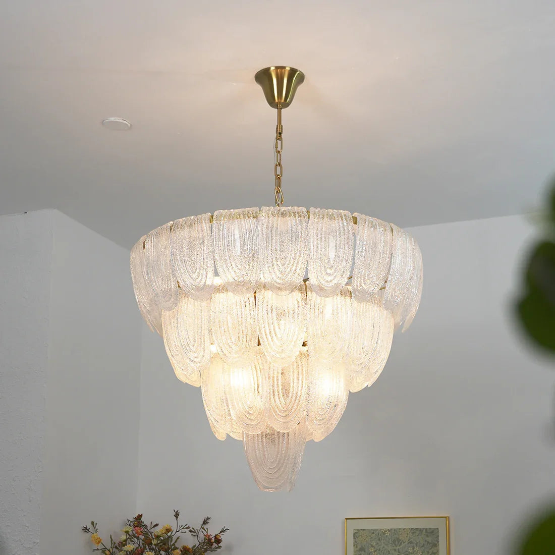 Murano-Style Tiered Glass Chandelier