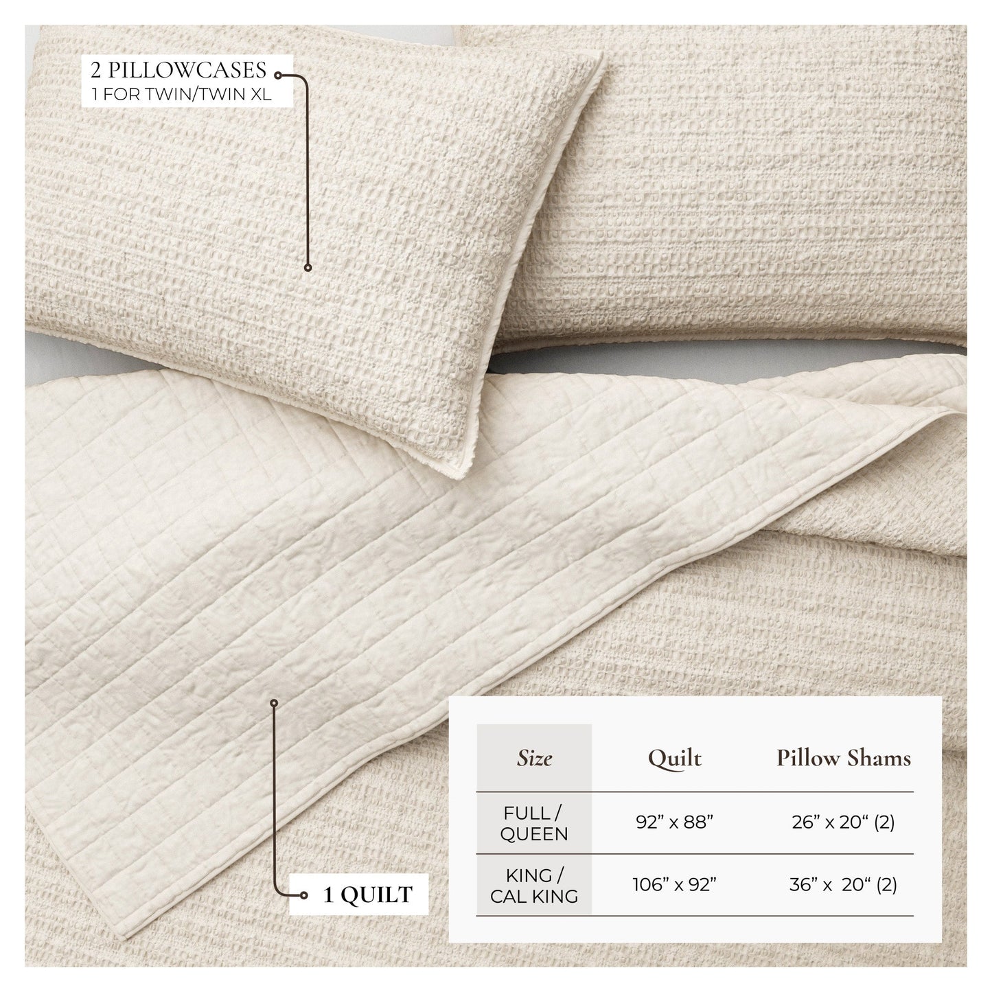 100% Cotton Honeycomb Waffle Garment Washed Quilt Set - Genevieve Collection