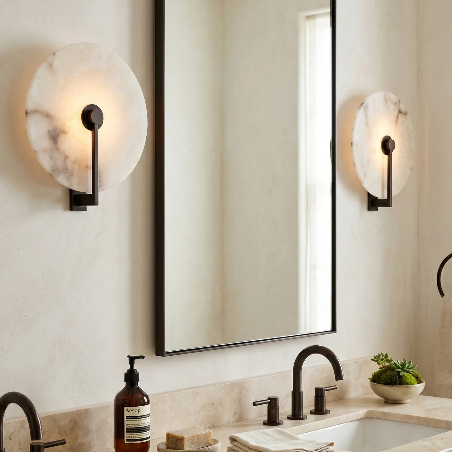 Natural Alabaster Disc LED Wall Sconce