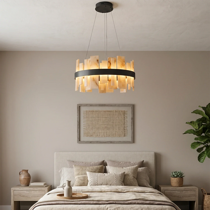 Natural Alabaster Tile Round Chandelier