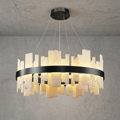Natural Alabaster Tile Round Chandelier