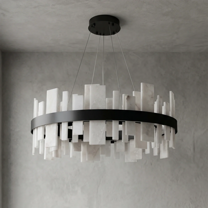 Natural Alabaster Tile Round Chandelier