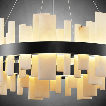 Natural Alabaster Tile Round Chandelier