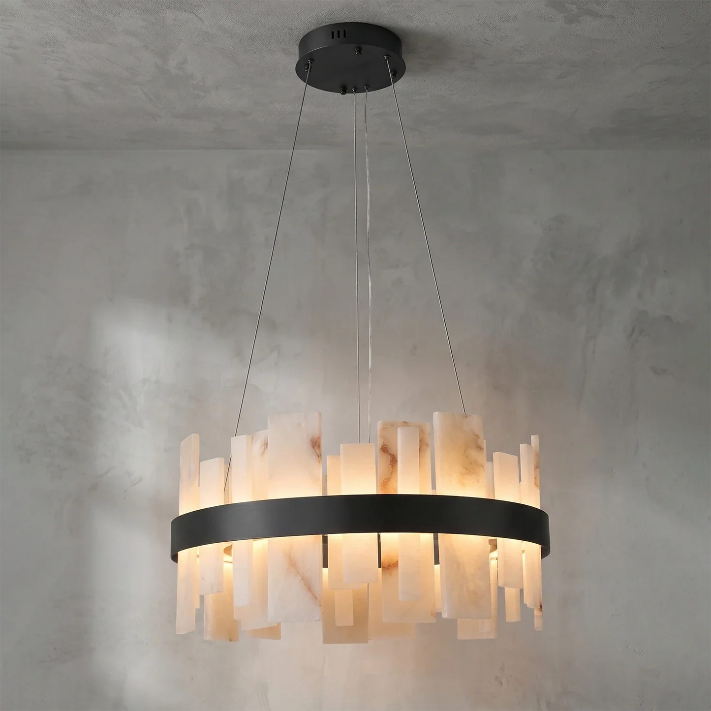 Natural Alabaster Tile Round Chandelier