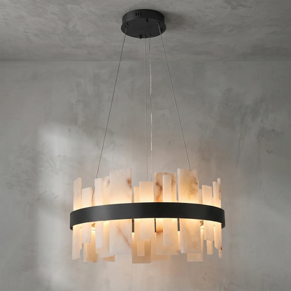 Natural Alabaster Tile Round Chandelier