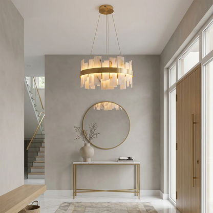 Natural Alabaster Tile Round Chandelier
