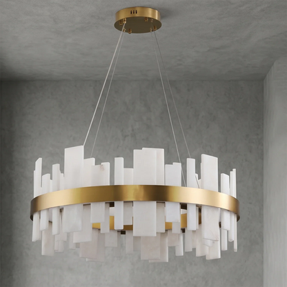Natural Alabaster Tile Round Chandelier