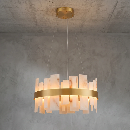Natural Alabaster Tile Round Chandelier