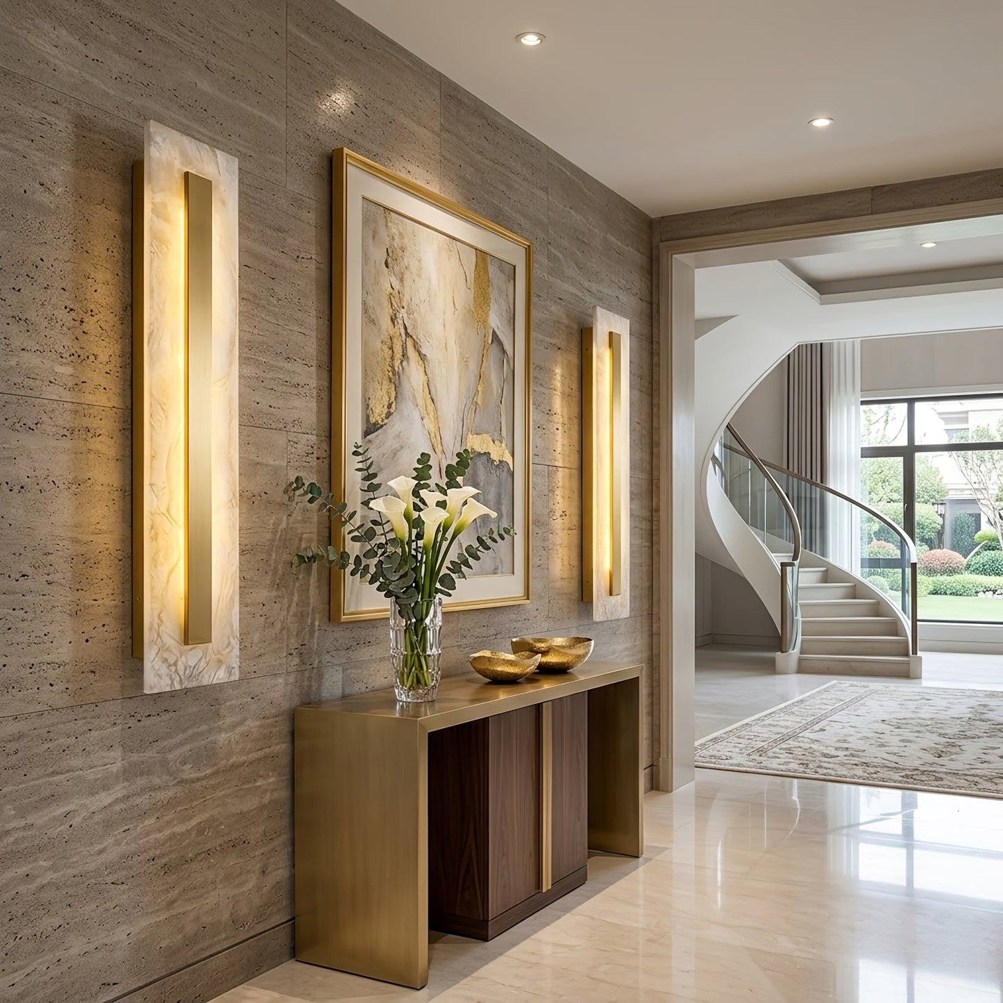 Oblong & Rectangular Alabaster Wall Sconces