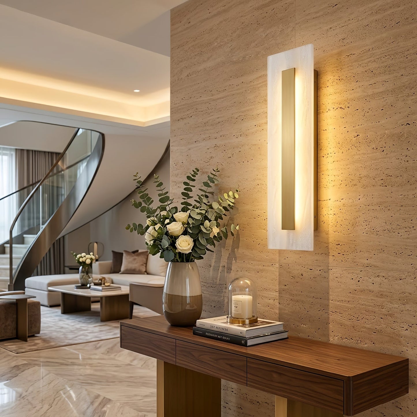 Oblong & Rectangular Alabaster Wall Sconces