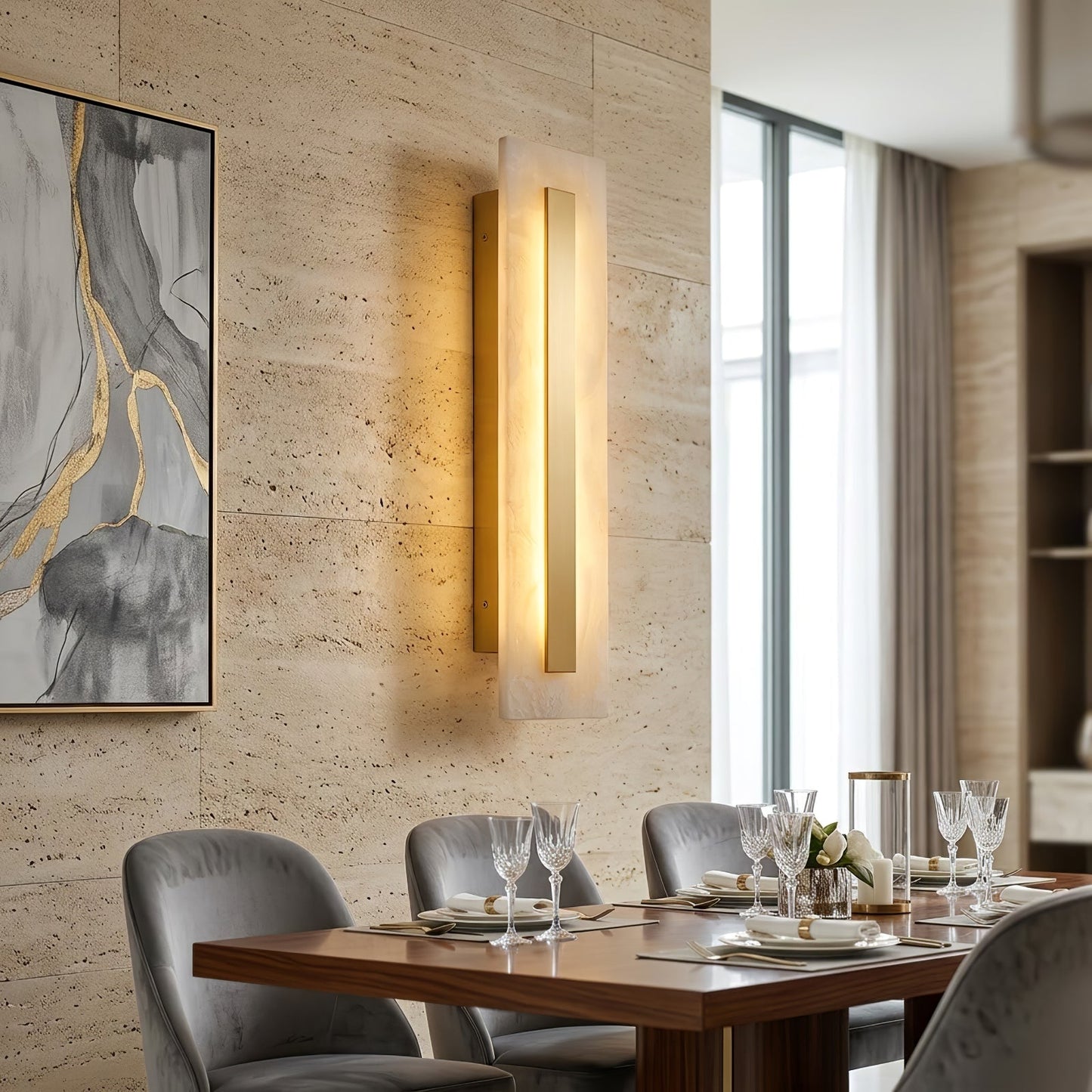 Oblong & Rectangular Alabaster Wall Sconces