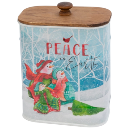 Snowman Canister with Wooden Lid -