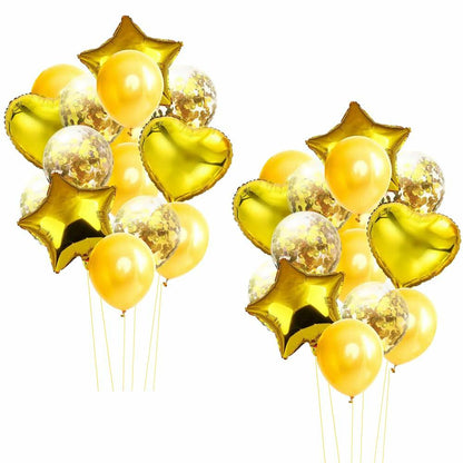 28Pcs Happy Birthday Foil Balloons Star Heart 18" Gold Confetti
