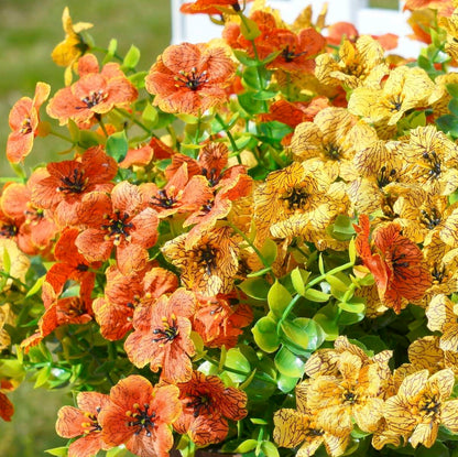 florisso Artificial Fall Mums Outdoor Decoration Orange Yellow 12 Bundles