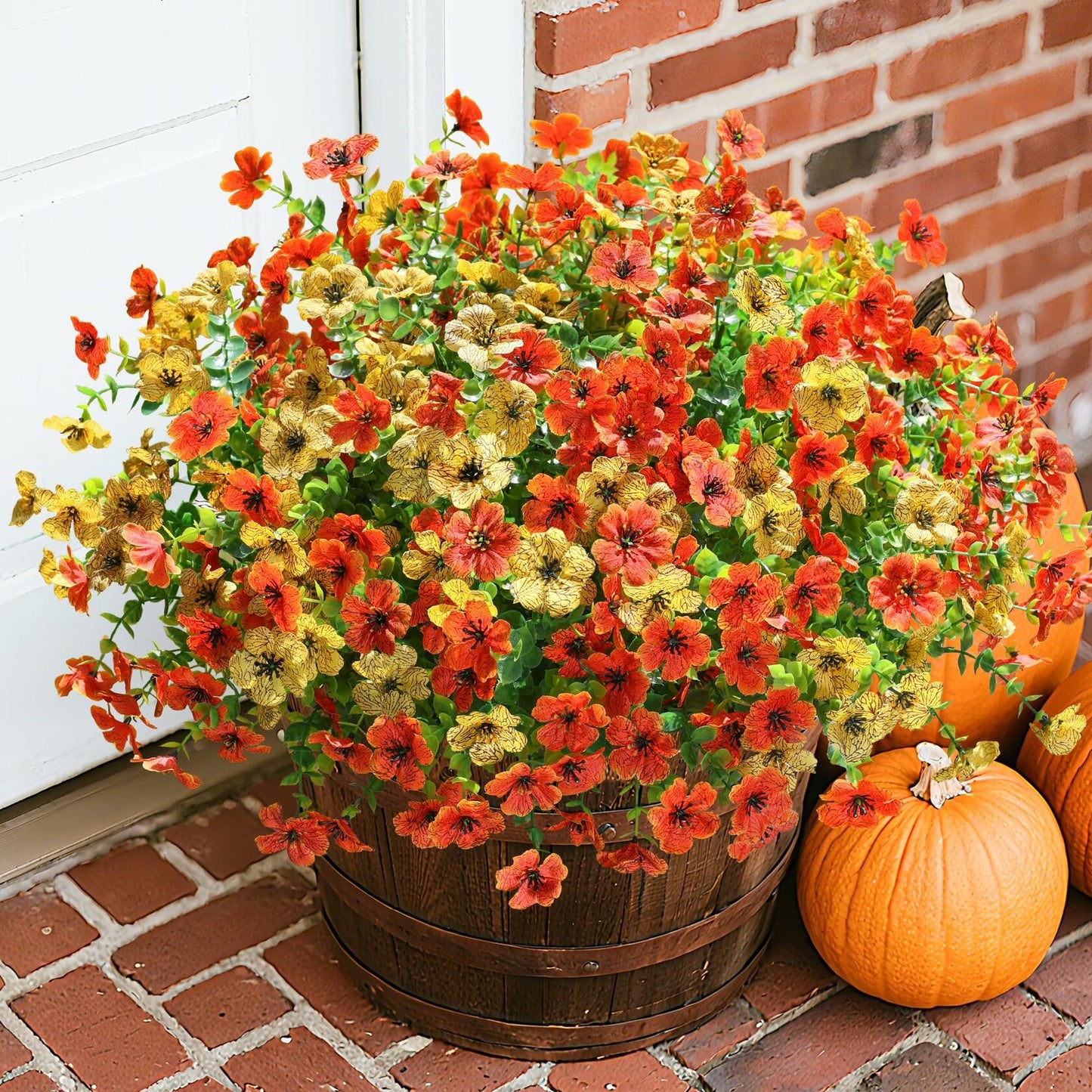 florisso Artificial Fall Mums Outdoor Decoration Orange Yellow 12 Bundles
