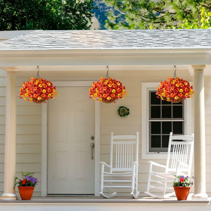 INQCMY Artificial Fall Flowers Faux Pansies Mums 12 Bundle 14" Red Orange Yellow
