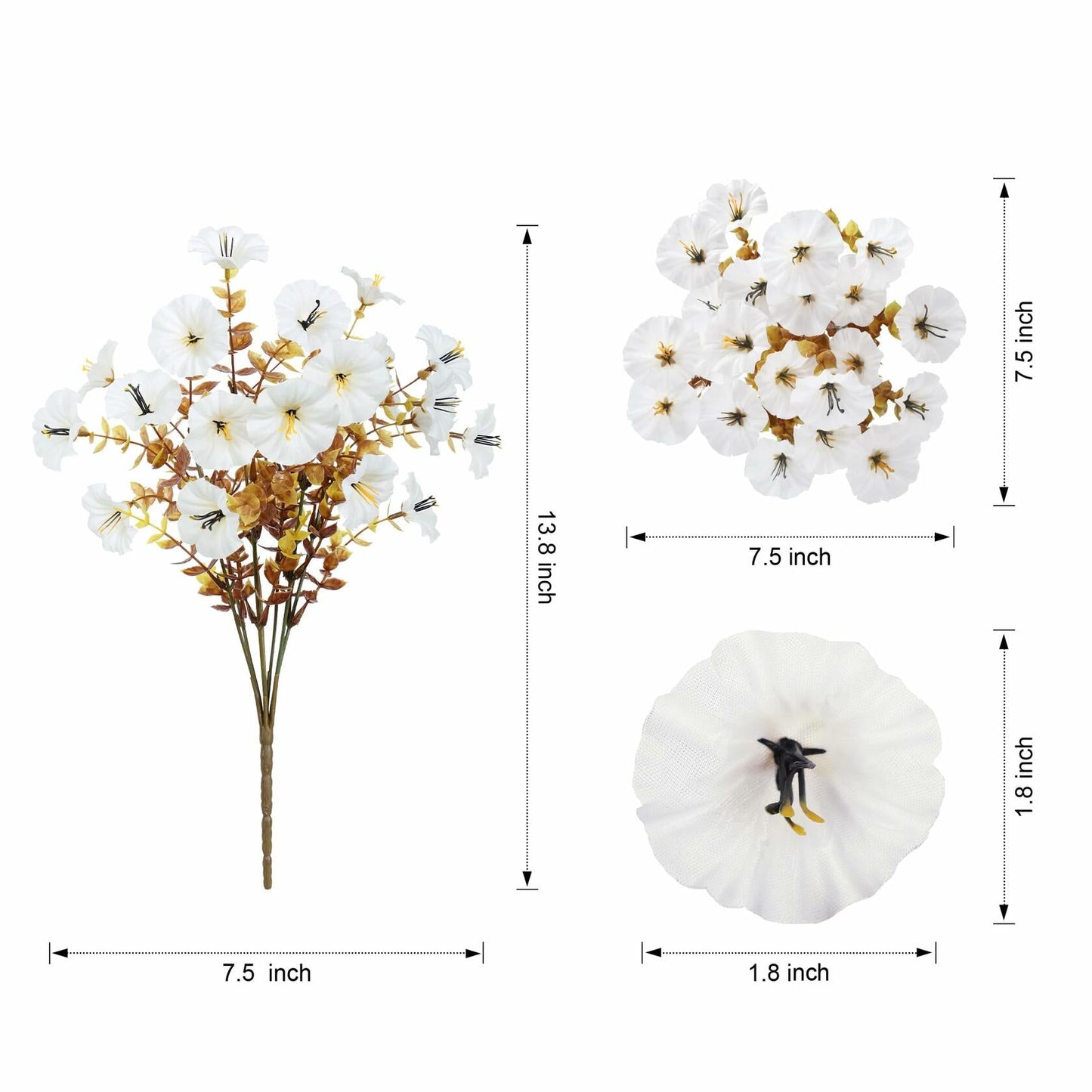 HyeFlora Fake Mums Artificial Fall Flowers 12 Bundles White Silk Morning Glory