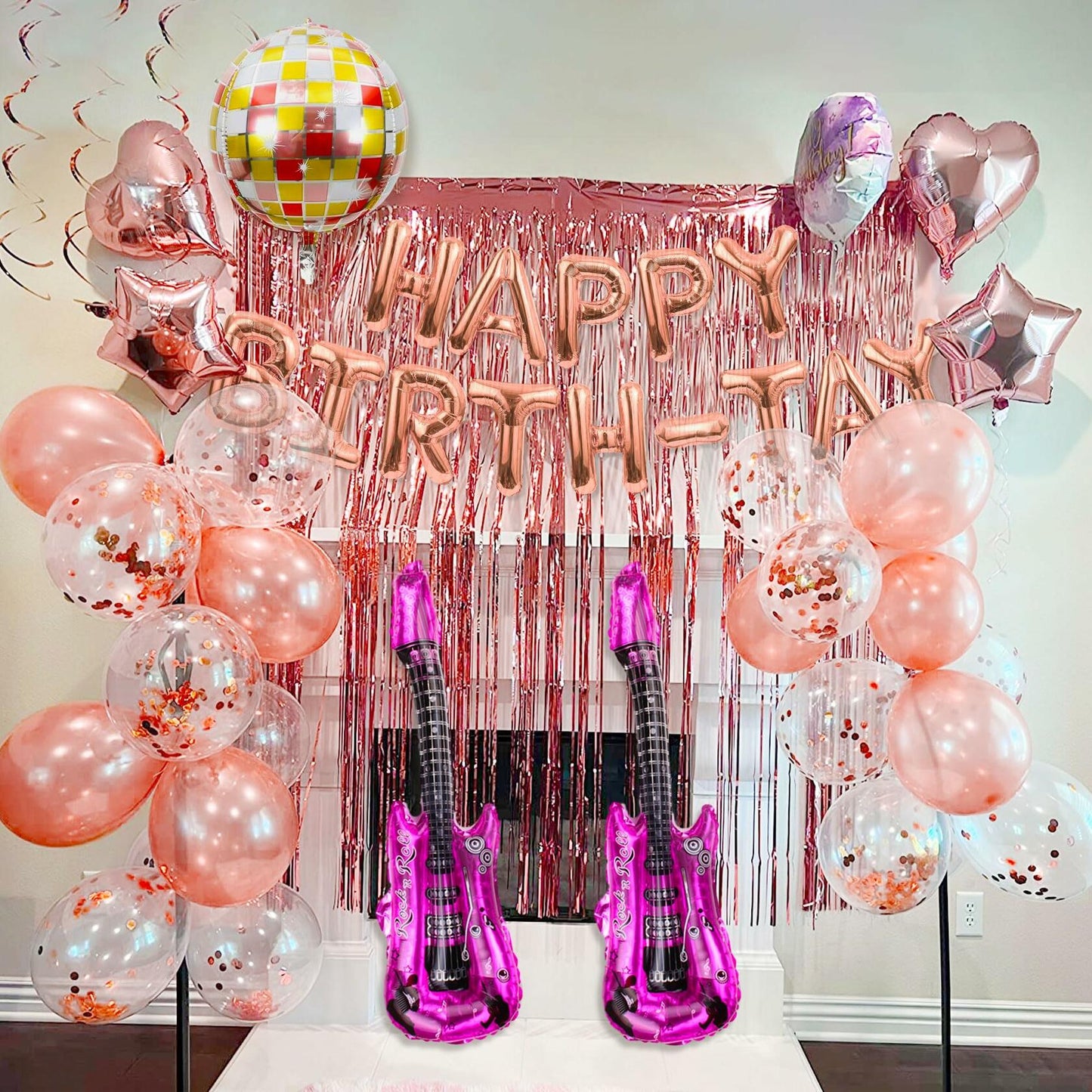 GallaRato 31 PCS Singer Birthday Balloons Decorations Rose Gold Pink Silver