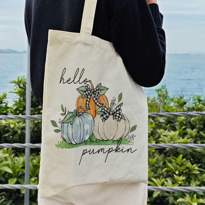 Dlzdn Fall Pumpkin Canvas Tote Bag Reusable Grocery Beach Bag Off-white One Size