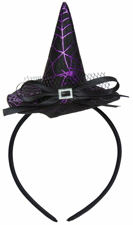 Edoneery Halloween Witch Hat Headband with Veil Feathers Purple for Women