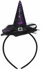 Edoneery Halloween Witch Hat Headband with Veil Feathers Purple for Women