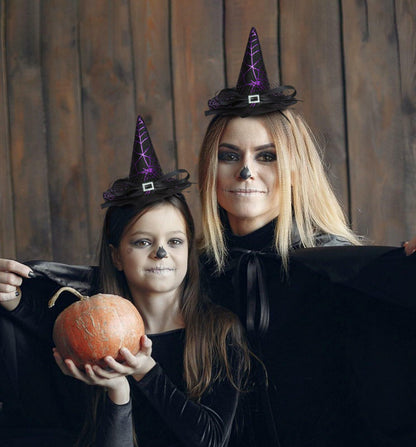 Edoneery Halloween Witch Hat Headband with Veil Feathers Purple for Women