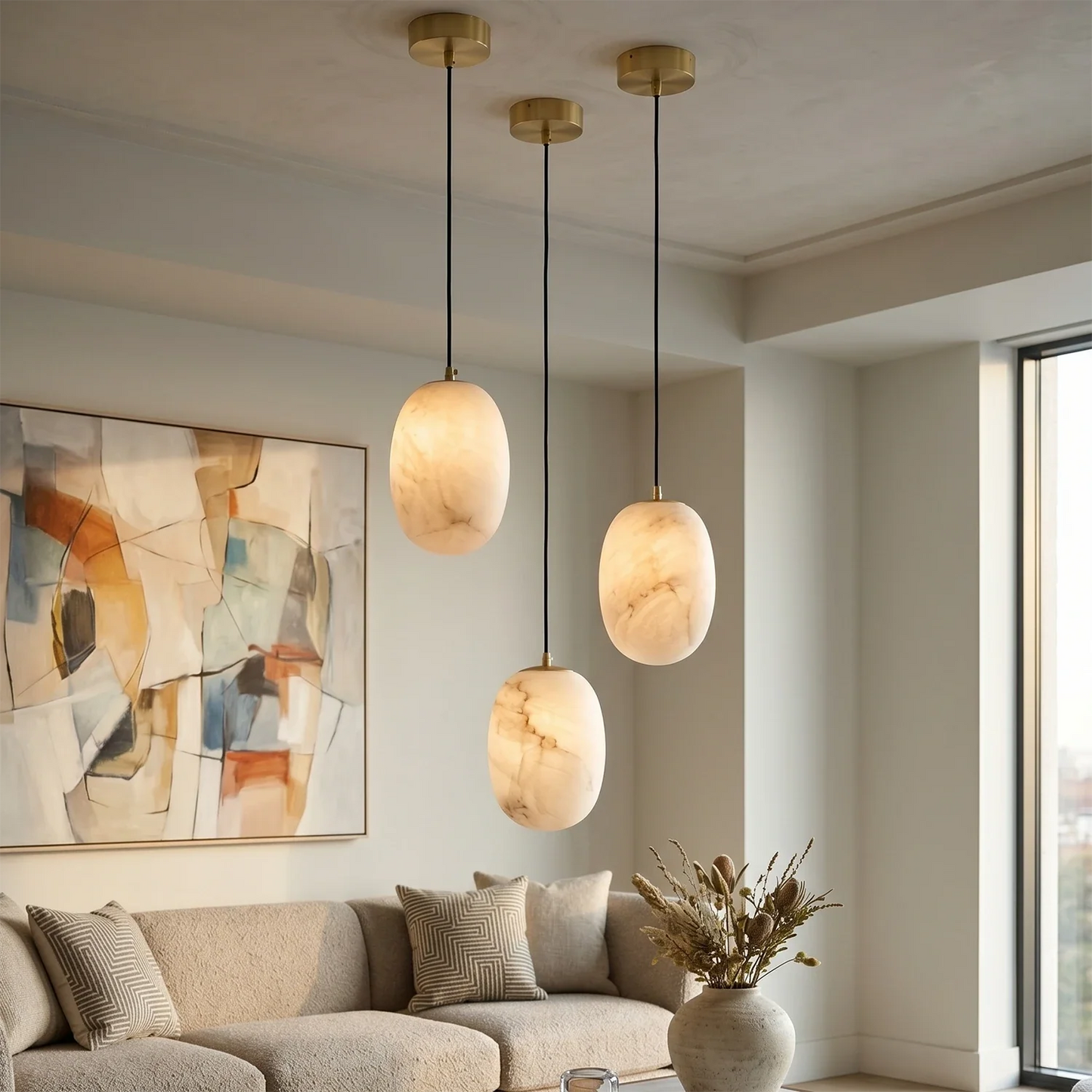 Oval Alabaster Pendant Light